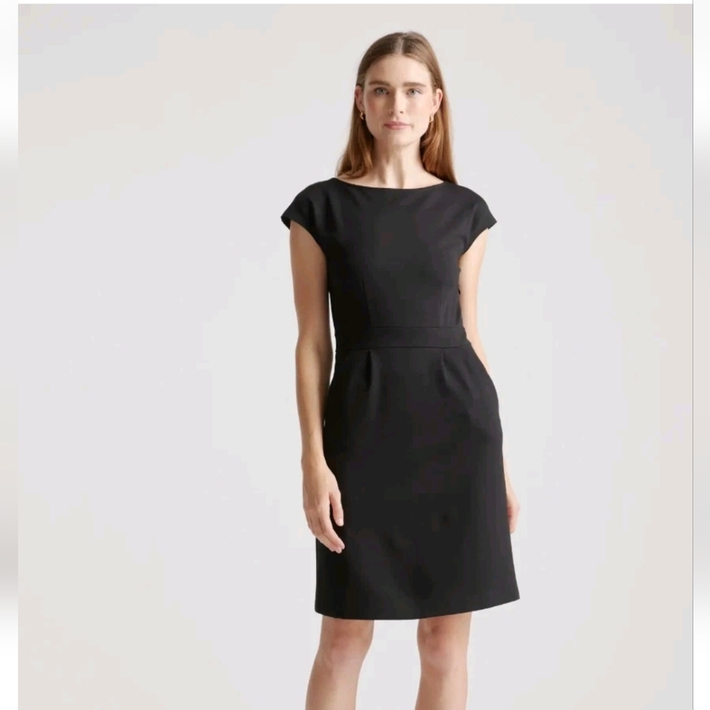 Quince Ultra Stretch Ponte Knit Cap Sleeve Dress Dark Grey Size Large